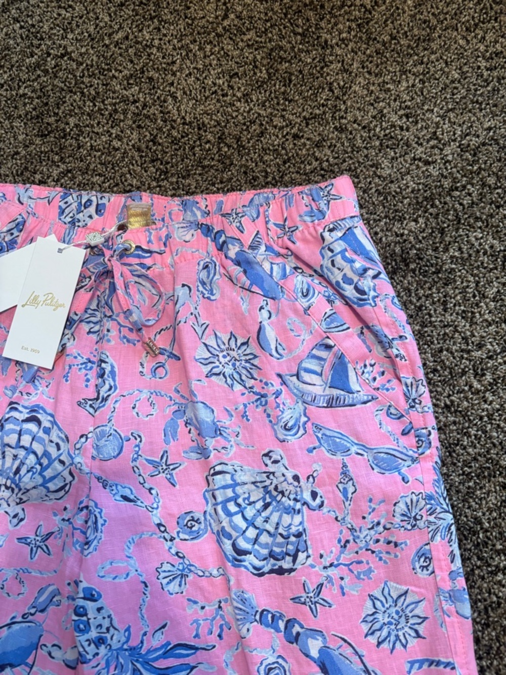 Lilly Pulitzer Pink and Blue Patterned Drawstring Pants - Picture 2 of 6